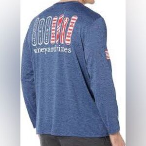 Vineyard Vines Youth Boys XL/18 Performance Long Sleeve Tee Snowboard USA Flag